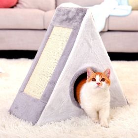Portable Pet Scratcher Foldable Sisal Triangle Climbing Pad Cat Fur Climbing Frame (Color: gray)