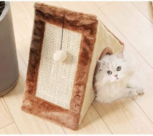 Portable Pet Scratcher Foldable Sisal Triangle Climbing Pad Cat Fur Climbing Frame (Color: Brown)
